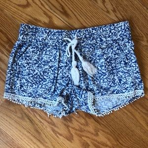 Blue and white patterned shorts